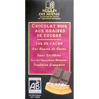 Moulin Des Moines Chocolate Negro Orgánico De 74% De Cacao Y Pipas De Calabaza 100 g