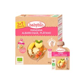 Babybio Pure De  Manzana Albaricoque Y Plátano 4 x 90 g