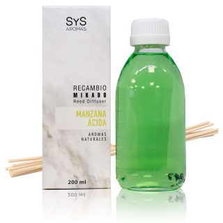 Recambio Mikado Manzana Ácida 200ml + Palos Mármol SYS Aromas
