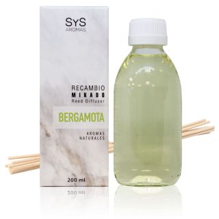 Recambio Mikado Bergamota 200ml + Palos Mármol SYS Aromas