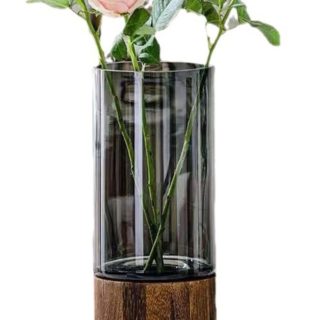 Florero Moderno En Vidrio Con Base En Madera – Grande