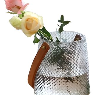Florero De Vidrio Con Correa En Cuero Pu Chico Decoración