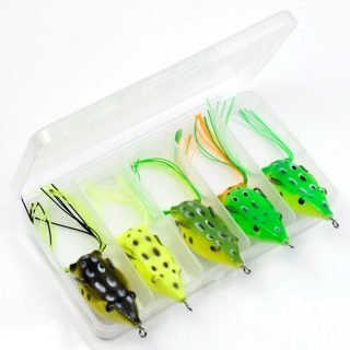 Kit 5 Señuelo Rana De Goma, Anti Enganche 6cm + Caja