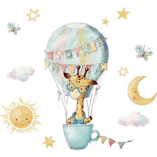Vinilo Decorativo De Pared Jirafa Globo Aerostatico