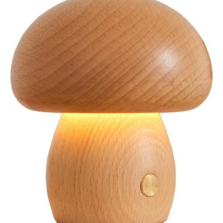 Lampara Veladora Recargable Para Mesa De Luz En Madera Hongo