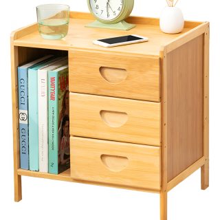 Mesa De Luz Dormitorio Con Tres Cajones Espacio Para Libros