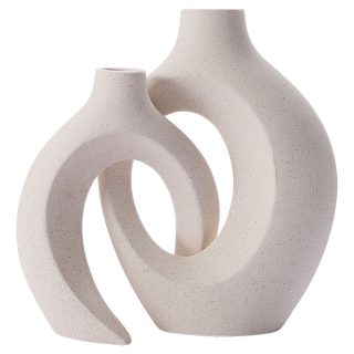 Florero Delicado Moderno Circular Cerámica Arenada Doble