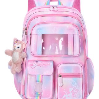 Mochila Escolar Con Llavero Niñas Peluche Varios Bolsillos