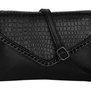 Cartera Bandolera En Cuero Pu Diseño Cocodrilo Y Cadena