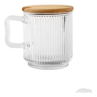 Taza Mango De Vidrio Con Tapa Bambo Diseño Elegante Té Café