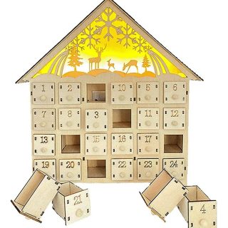 Calendario Adviento Navidad Grande Casita De Madera C/ Luces