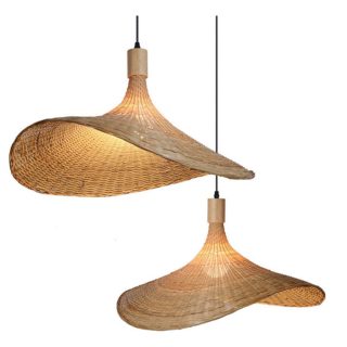 Lámpara De Techo Colgante Bambo Rattan Natural Moderna 50cm