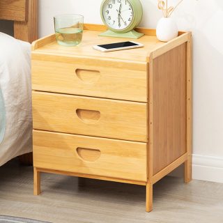 Mesa De Luz Bamboo Tres Cajones Para Dormitorio