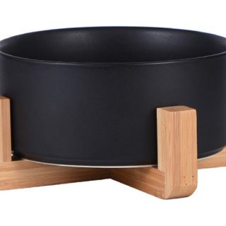 Comedero Bebedero Mascota Elevado Ceramica Base Madera