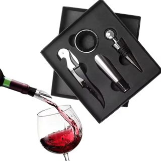 Set Para Vinos 4 Piezas De Metal Estuche Sacacorchos Cocina