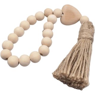 Guirnalda De Cuentas De Madera Con Borlas Y Corazón Rústico