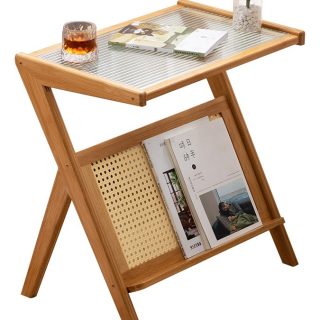 Mesa Auxiliar Con Apoya Libros Bamboo Vidrio Ideal Living
