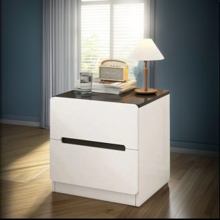 Mesa De Luz Cuadrada Moderna Con Dos Cajones Sin Patas