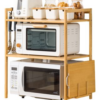 Estante Organizador De Bambu Para Microondas Cocina Doble