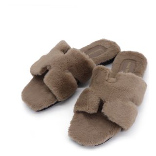 Pantufla Chata Super Peluda Para Dama Cruzada Abierta