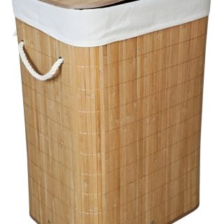 Cesto Bambú Para Ropa Sucia 40x30x60 Con Cuero Pu Y Tapa