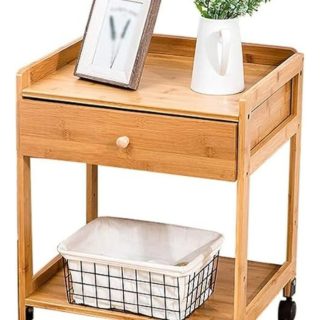 Mesa De Luz Estante Con Ruedas Y Cajón En Madera