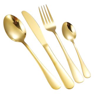 Juego De 4 Cubiertos Acero Inoxidable Clasicos Dorado