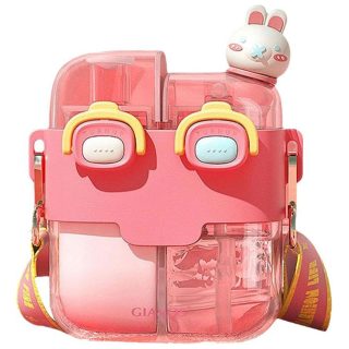 Botella De Agua Doble Compartimiento 530ml Correa Y Pajita