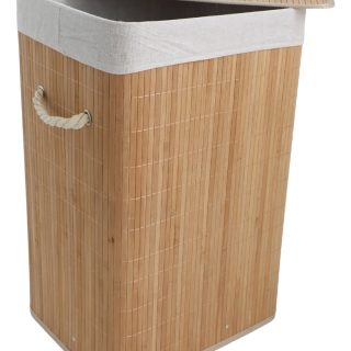 Cesto Rectangular Ropa Sucia Bambú Gran Capacidad 40x30x60