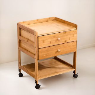 Mesa De Luz Estante Con Ruedas Y Dos Cajones En Madera