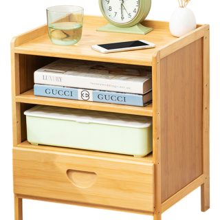 Mesa De Luz Bamboo Un Cajon Doble Estante